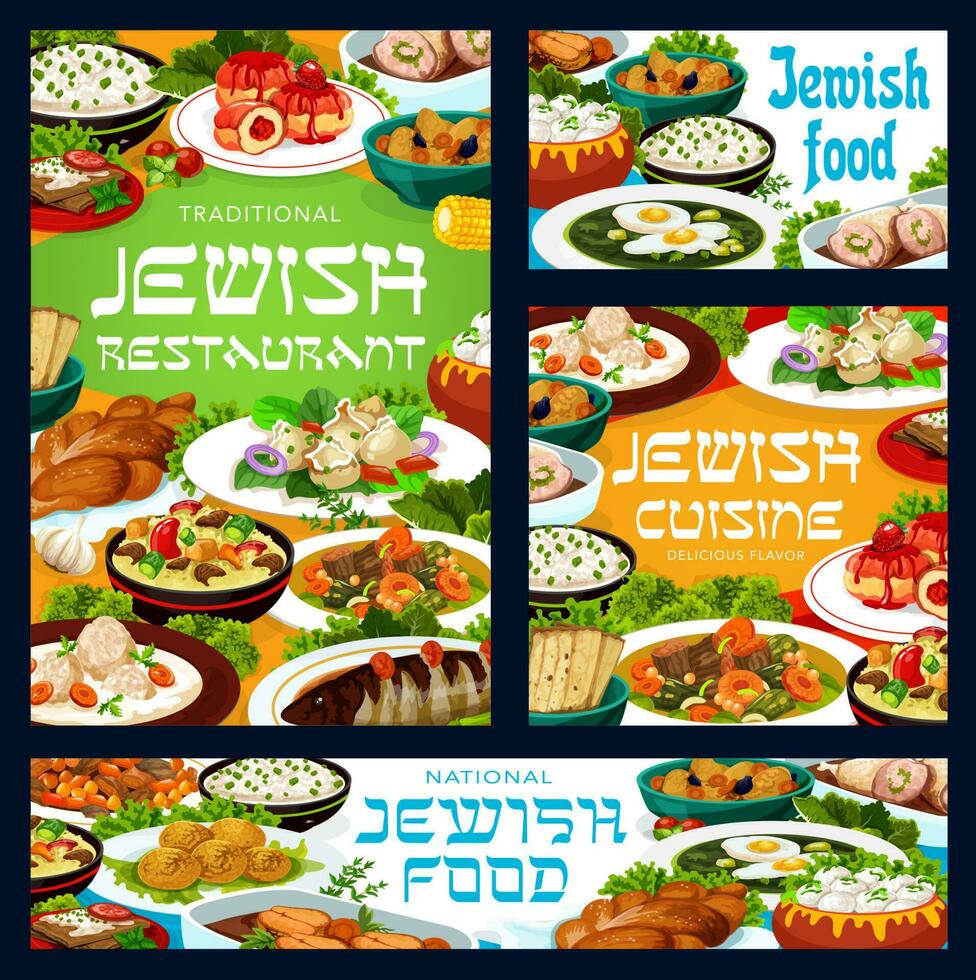 jüdisch Essen Vektor Banner mit traditionell Geschirr