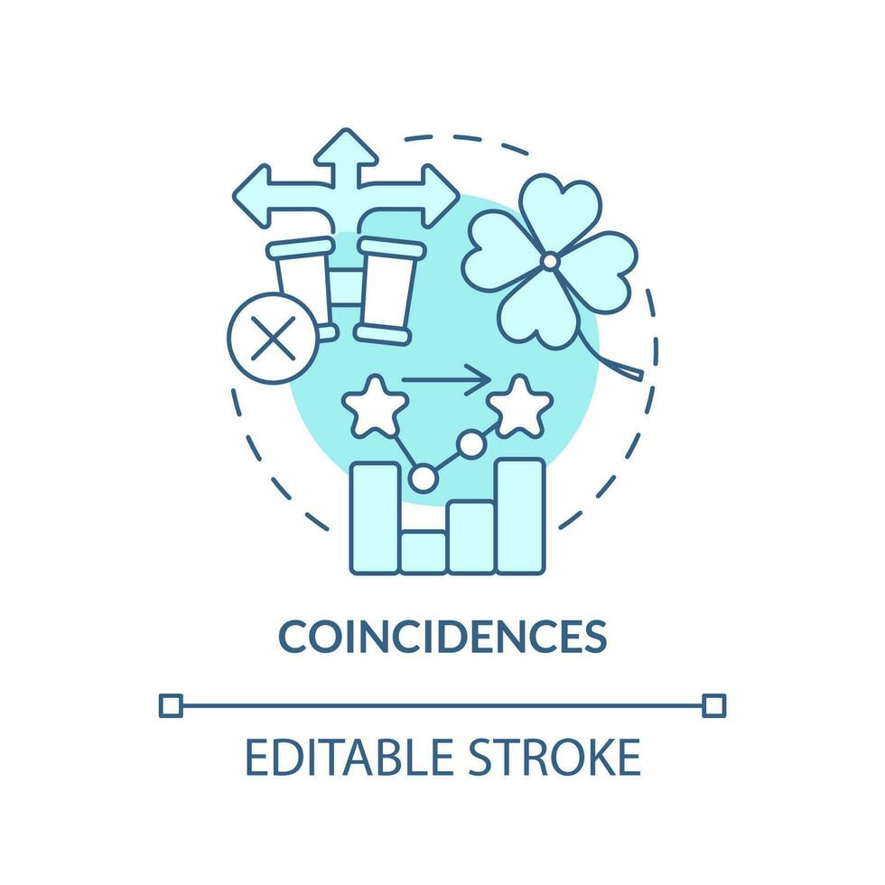 tillfälligheter turkos begrepp ikon. olycklig resultat. orsakssamband forskning nackdel abstrakt aning tunn linje illustration. isolerat översikt teckning. redigerbar stroke vektor