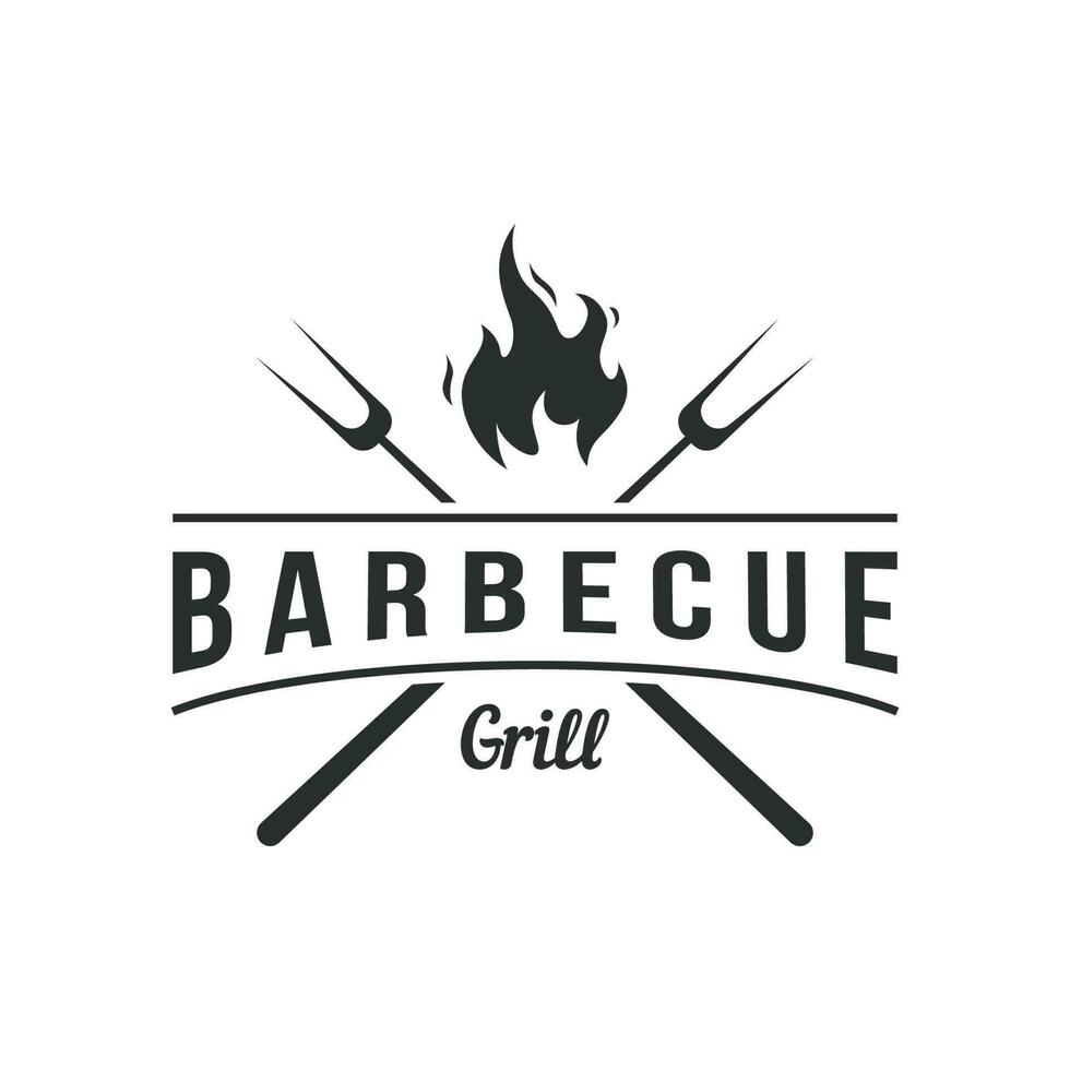 bbq varm grill årgång typografi logotyp design med korsade lågor och spatel. logotyp för restaurang, märke, café och bar. vektor