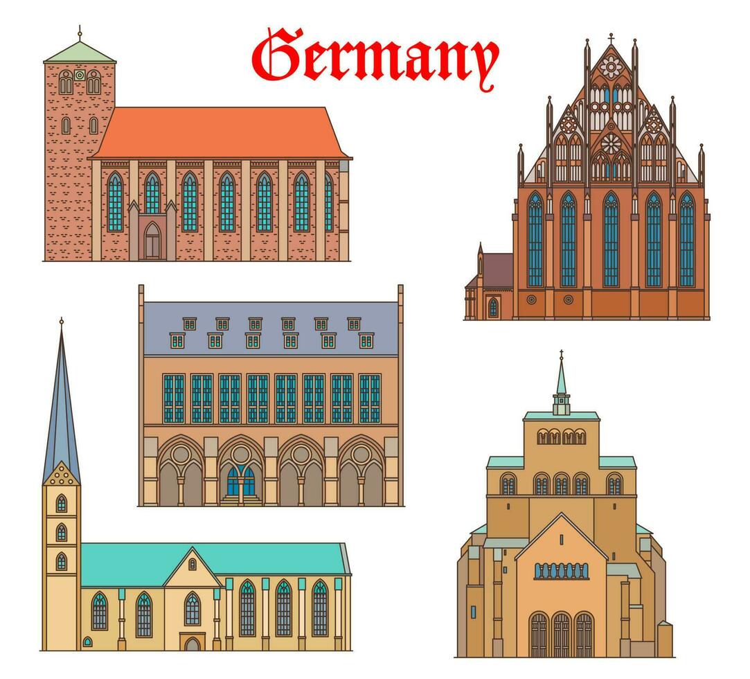Tyskland landmärke byggnader, kyrkor, katedraler vektor