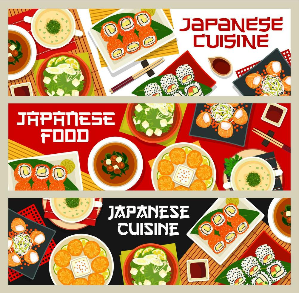 Japan Essen, Japan Küche Karikatur Vektor Banner
