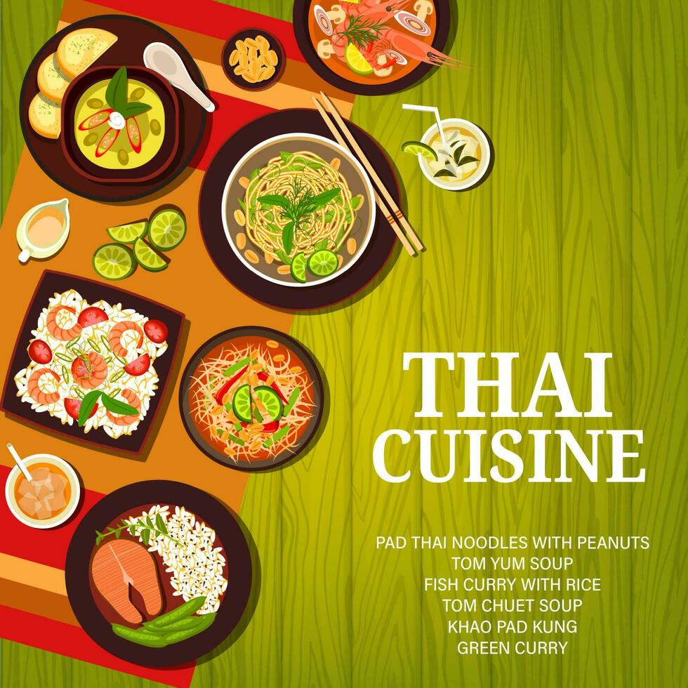 thailändisch Essen Speisekarte, Thailand Küche Teller, Reis Suppe vektor