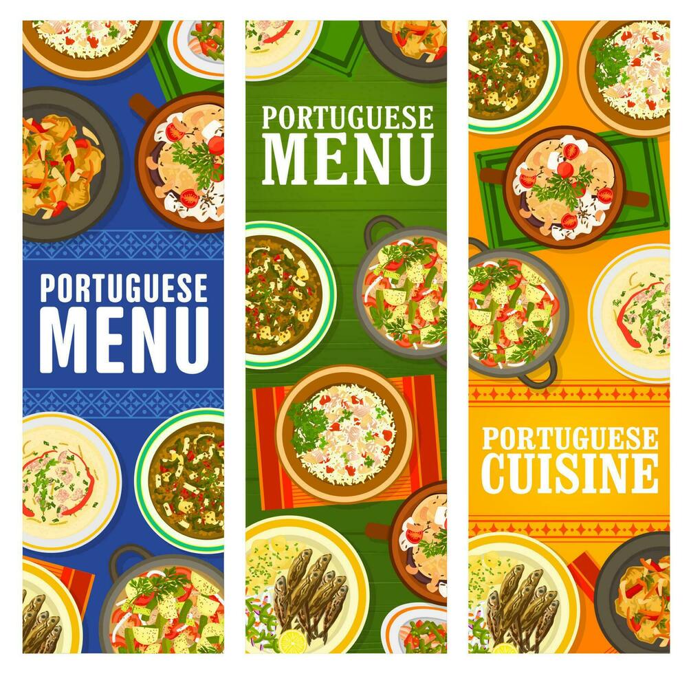 Portugiesisch Küche Restaurant Speisekarte Geschirr Banner vektor
