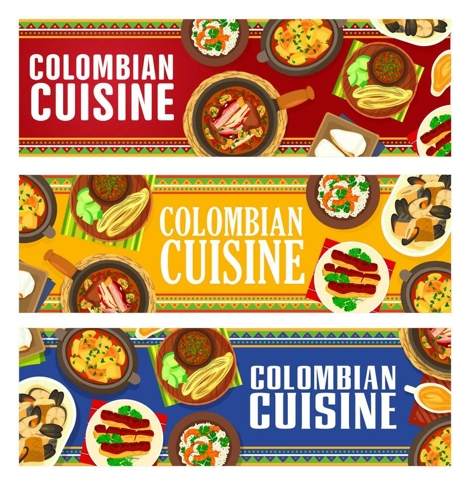 colombianska kök vektor banderoller, mat av colombia
