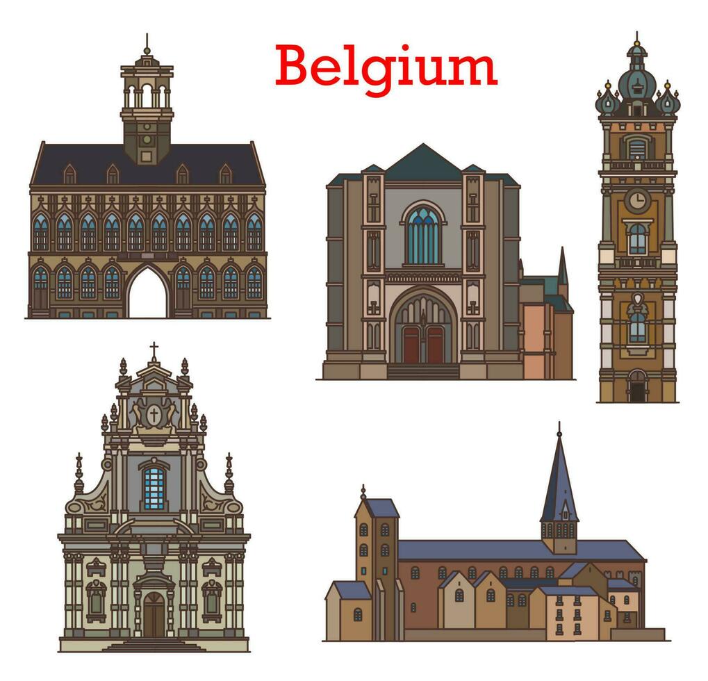 Belgien die Architektur, Kirchen von Mons, Löwen vektor