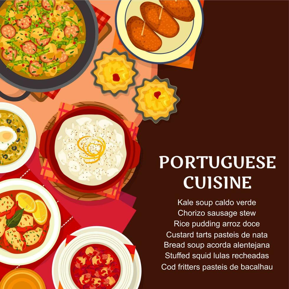 portugisiska mat meny omslag, portugal kök maträtt vektor