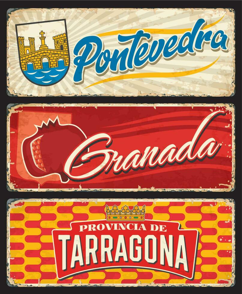 Spanien pontevedra, granada, tarragona metall plattor vektor