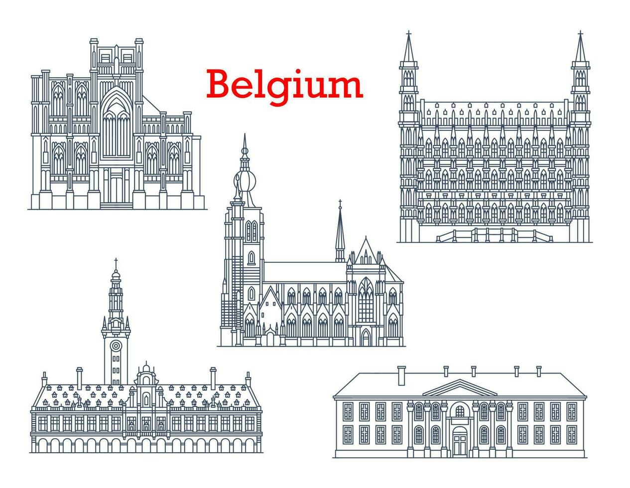 Belgier Kirchen und Kathedralen die Architektur Symbole vektor