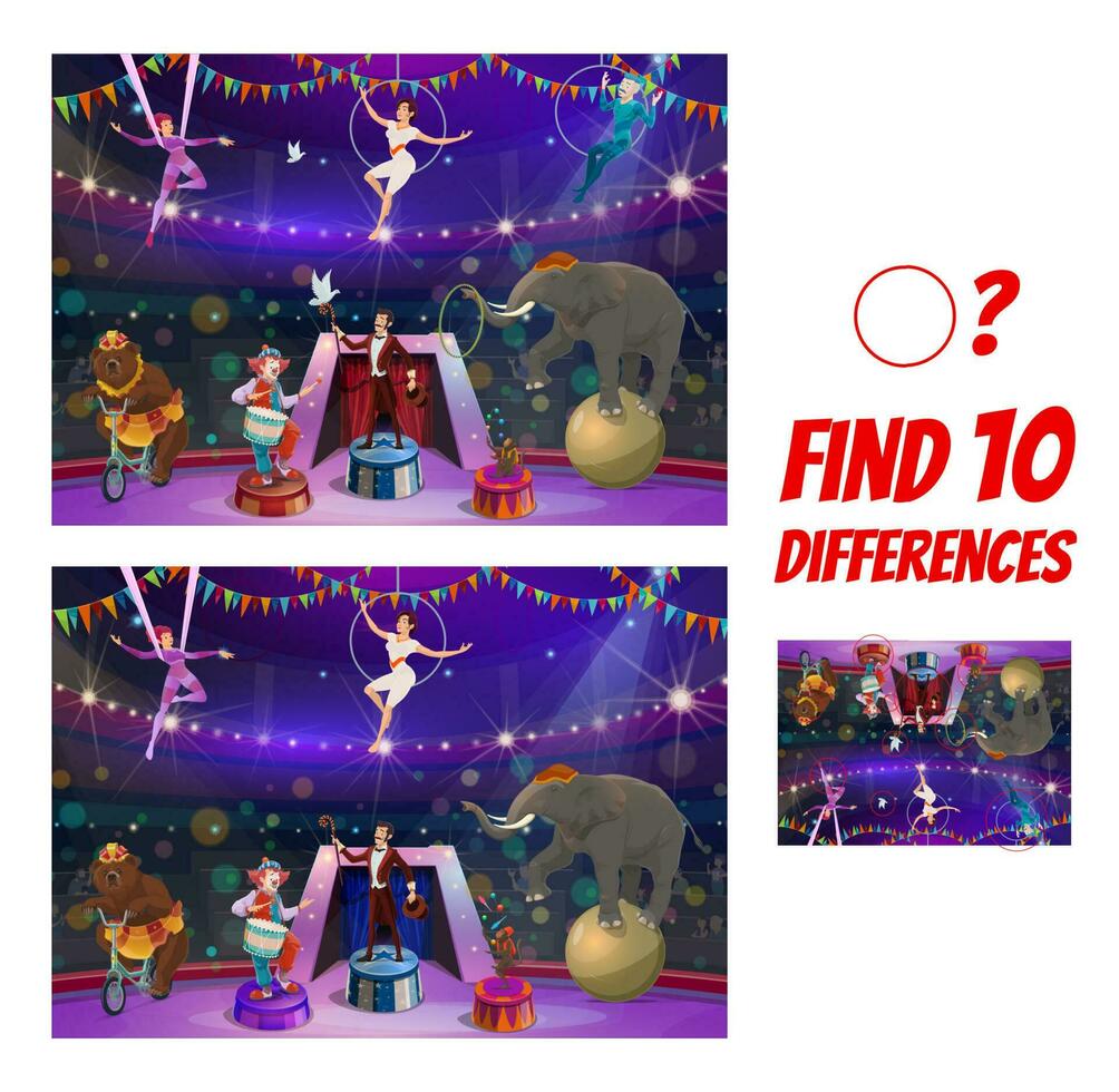 barn spel med cirkus artister, tio skillnader vektor