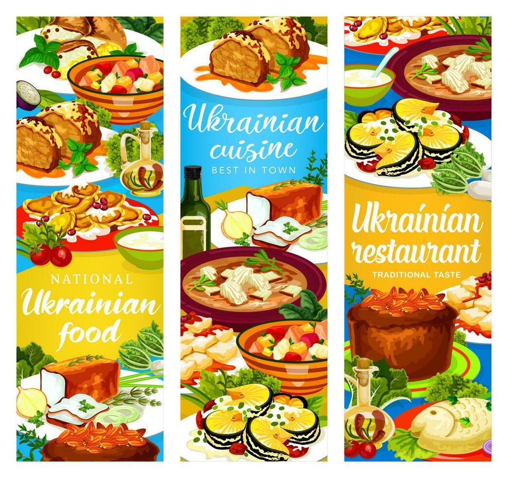 ukrainisch Essen, Ukraine Küche Vektor Banner einstellen
