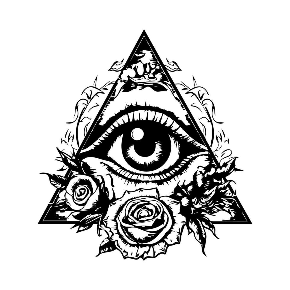 Auge im Dreieck Illustration ist ein Symbol von Geheimnis und Intrigen, perfekt zum jene suchen zu hinzufügen ein berühren von Mystik zu ihr Entwürfe. vektor