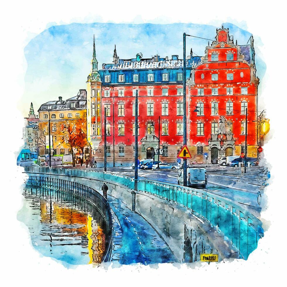 munkbron Schweden Aquarell skizzieren Hand gezeichnet Illustration vektor