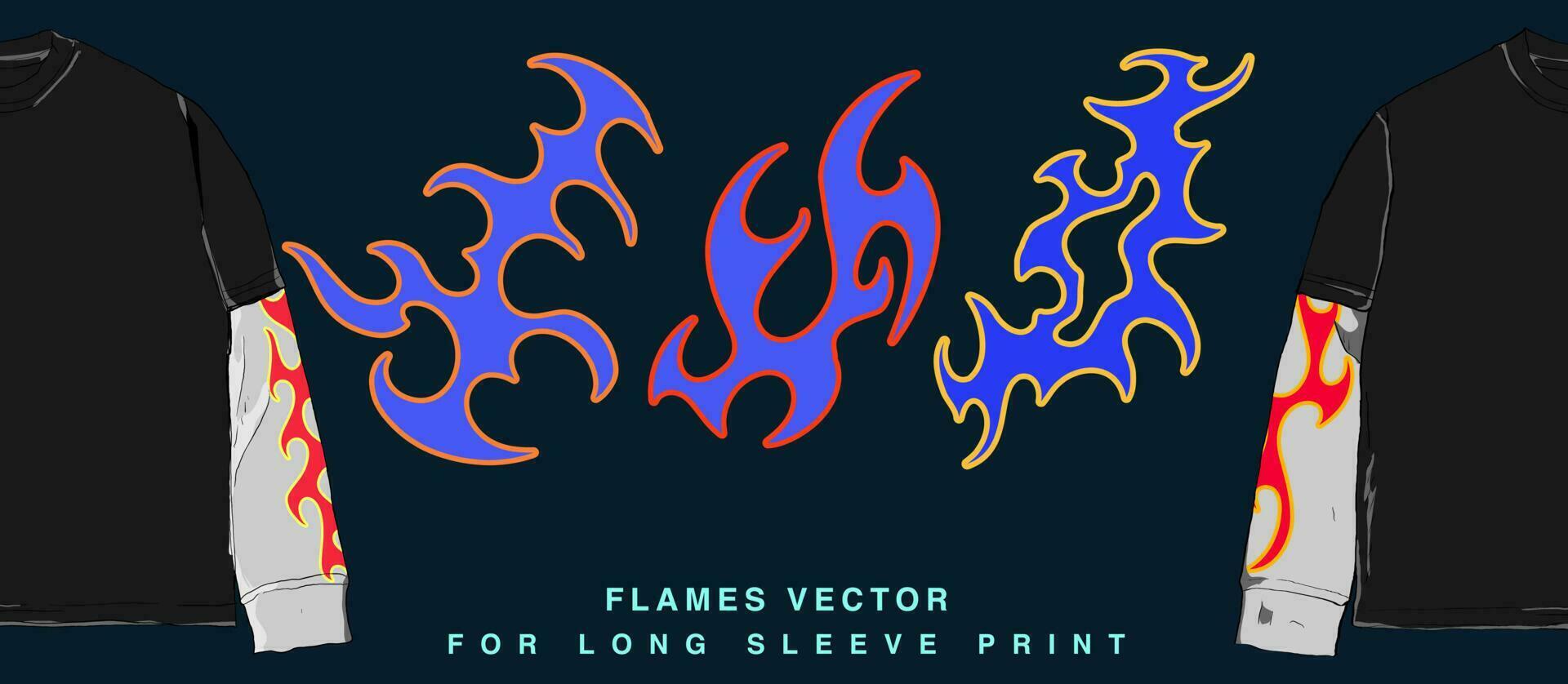 inferno stil och bläs en spår med varm brand ornament för ärm och bröst grafik på 90-talsinspirerad band t-tröjor och handelsvaror vektor