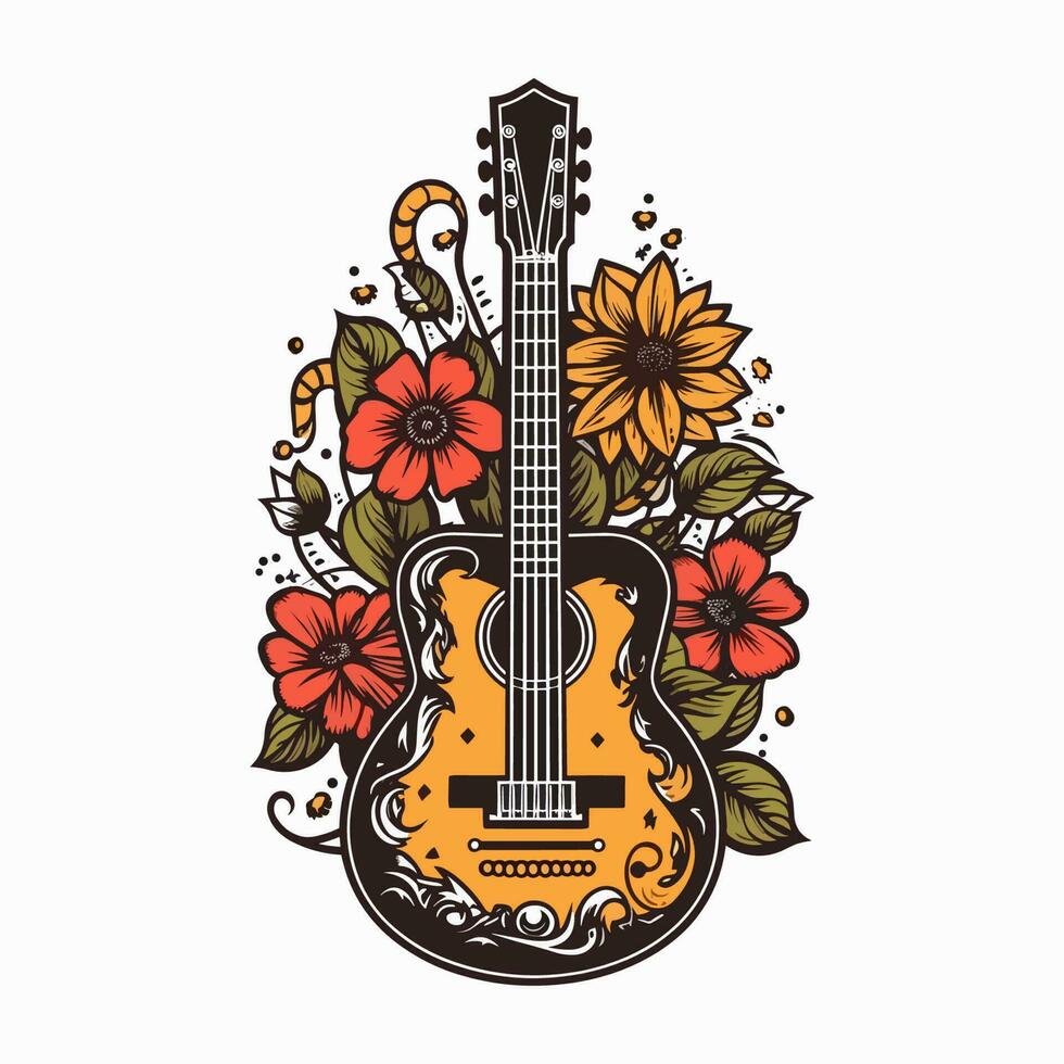 ein schön Gitarre geschmückt mit Blumen im diese atemberaubend Illustration perfekt zum Musik- oder blumenbezogen Unternehmen. vektor