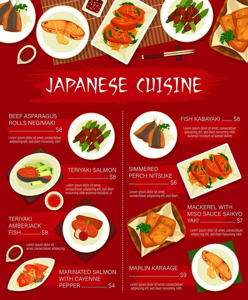 japansk kök vektor meny mall japan måltider