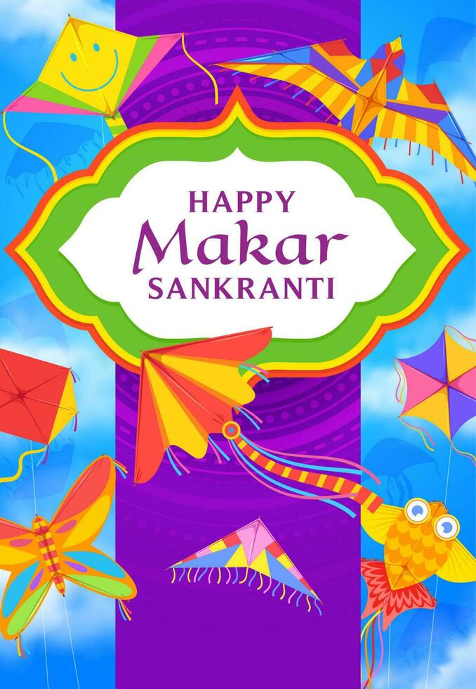 Makar Sankranti Drachen, indisch Urlaub Poster vektor