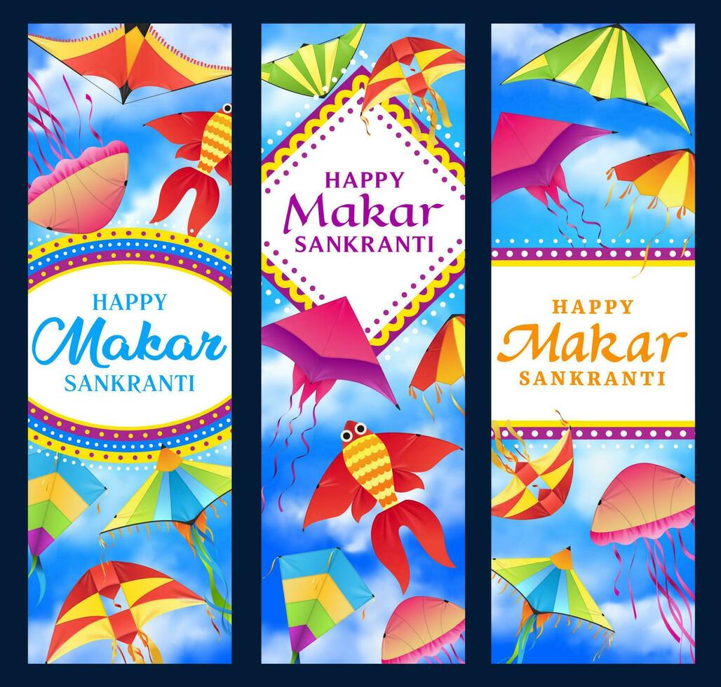 indisch Makar Sankranti Urlaub Banner mit Drachen vektor