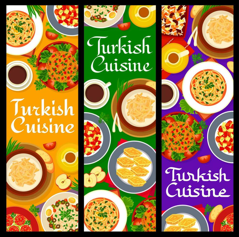 turkiska kök måltid banderoller, lunch eller middag mat vektor