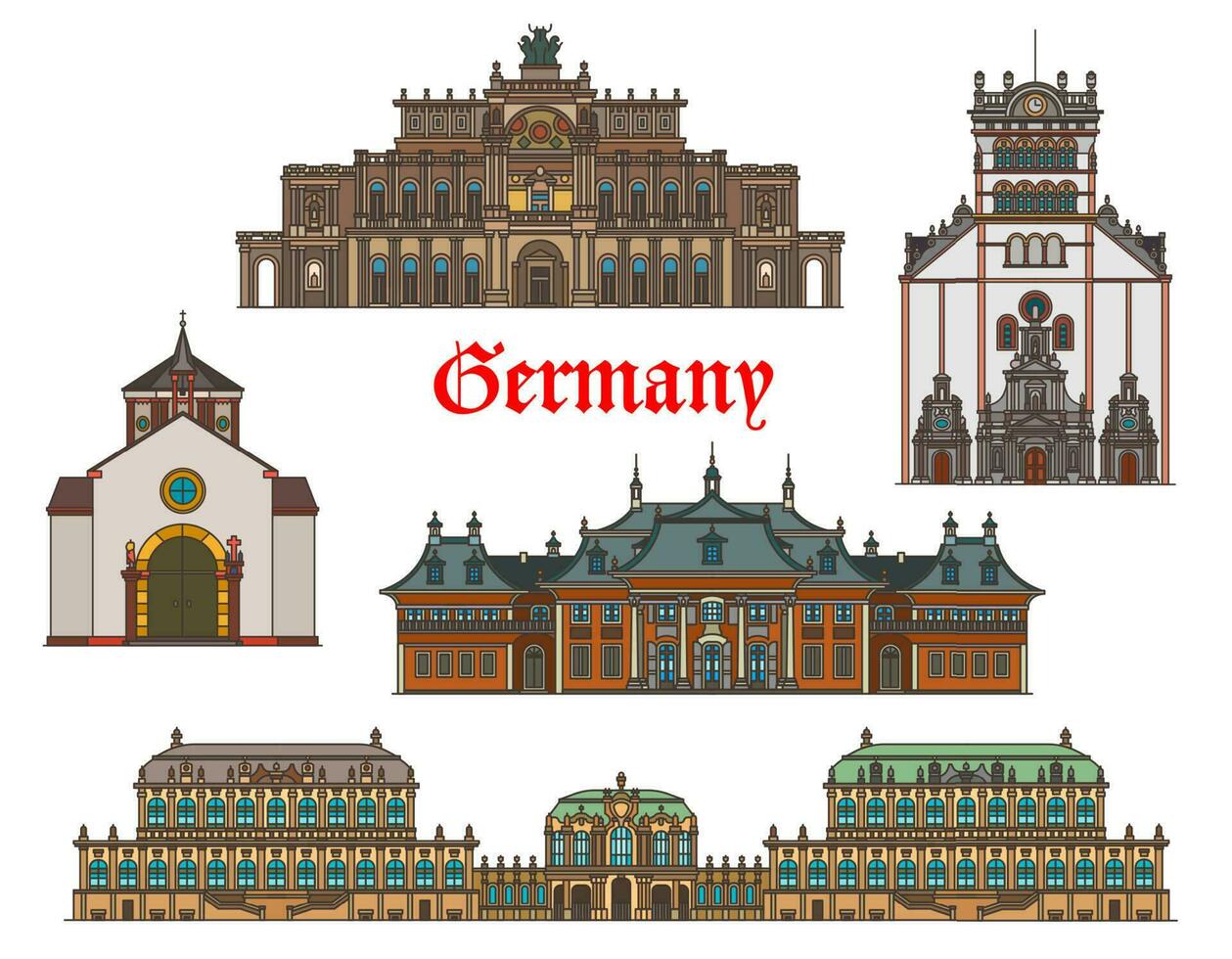 Tyskland arkitektur byggnader i Dresden, trier vektor