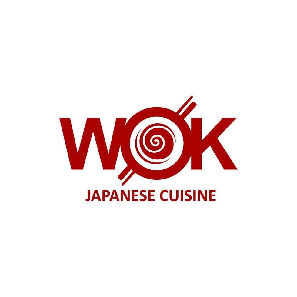 wok ikon, kinesisk och japansk kök spaghetti vektor