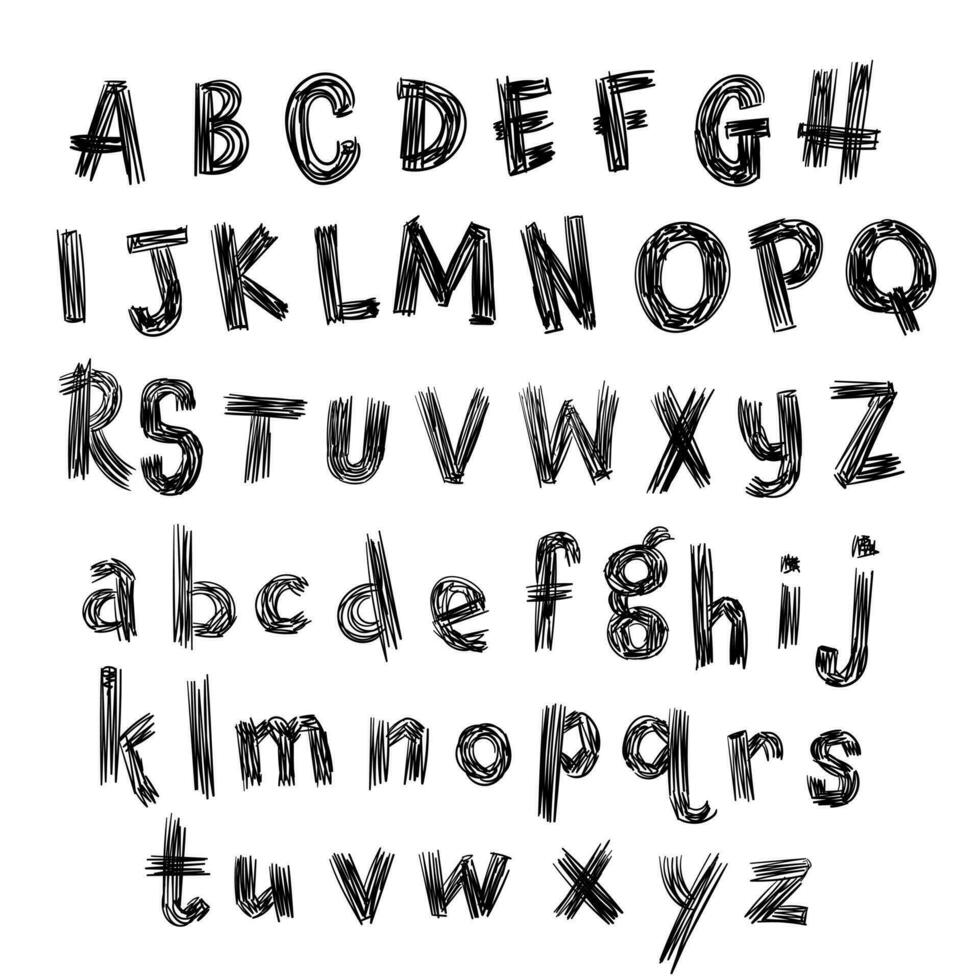 handgjort latin alfabet med oegentligheter. övre och små bokstäver. vektor