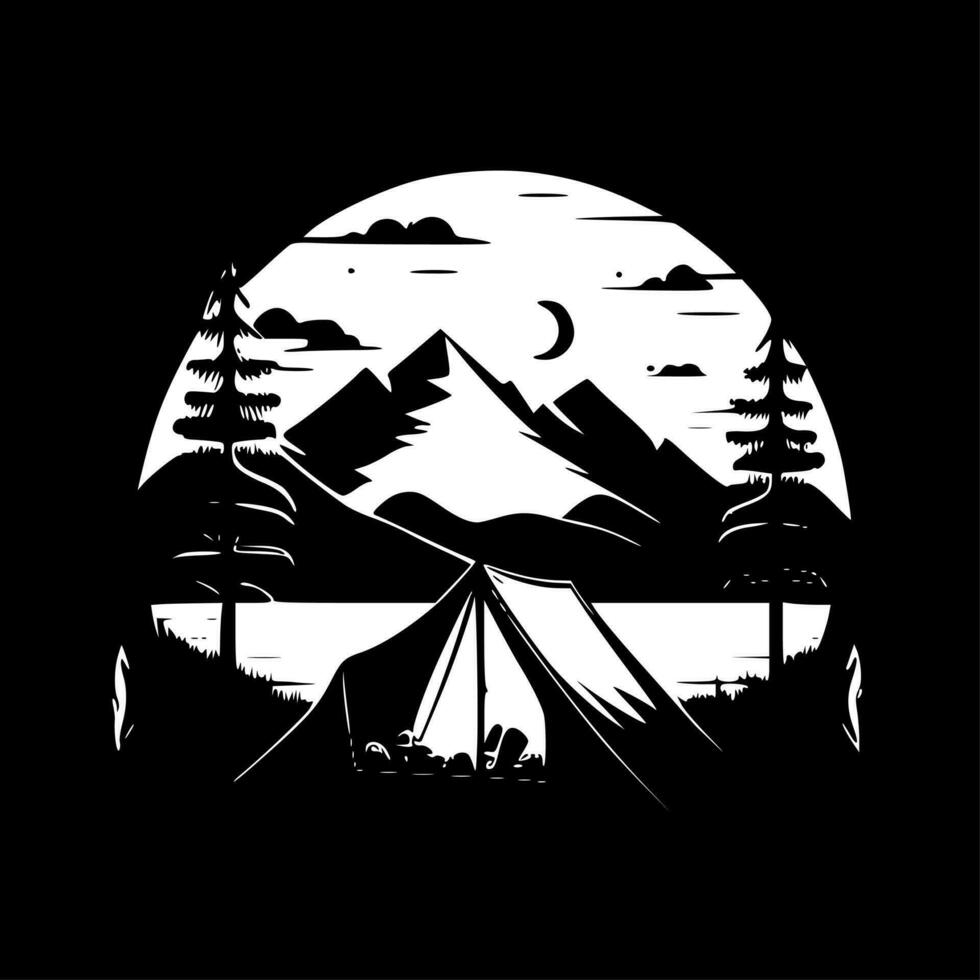 camping - minimalistisk och platt logotyp - vektor illustration