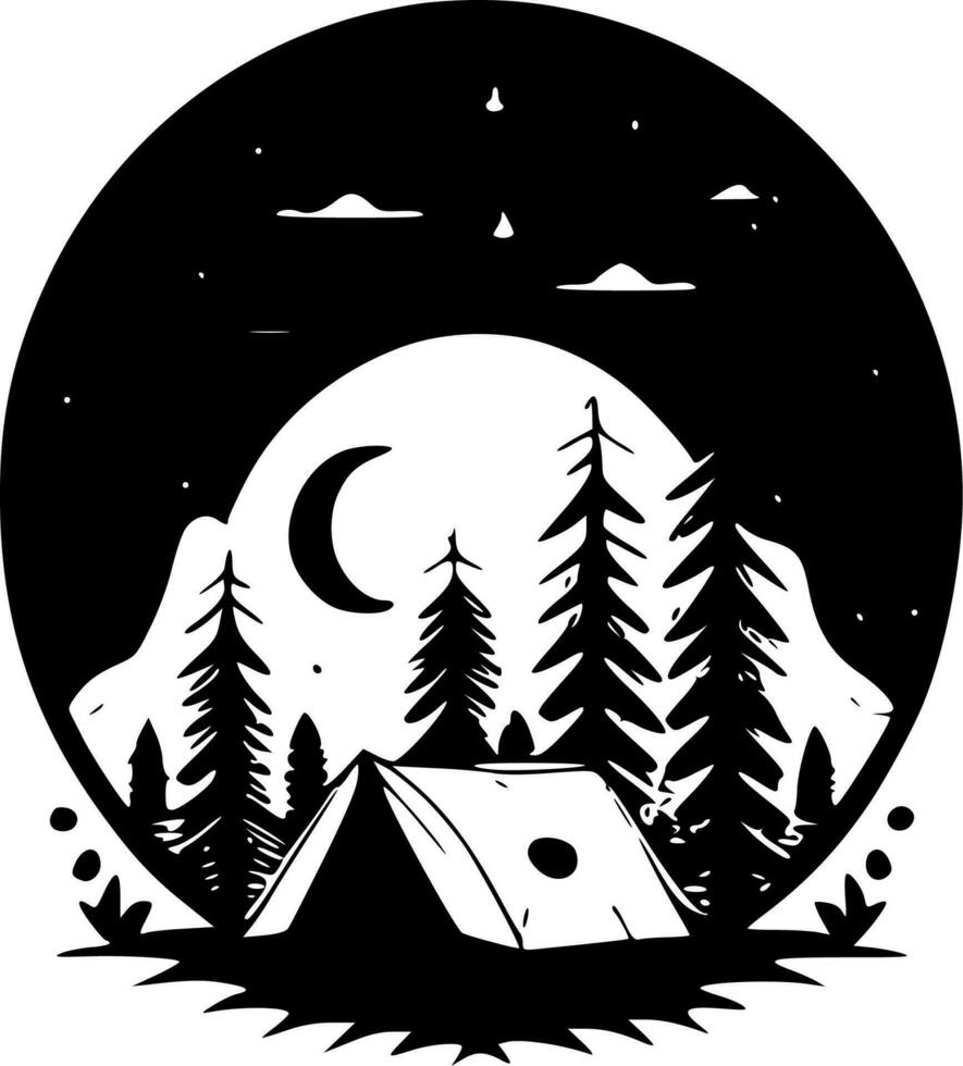 Camping - - schwarz und Weiß isoliert Symbol - - Vektor Illustration