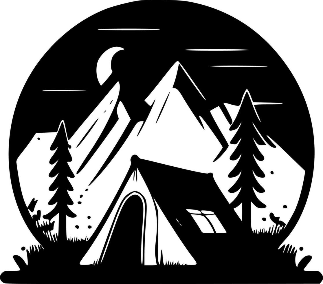 camping - minimalistisk och platt logotyp - vektor illustration