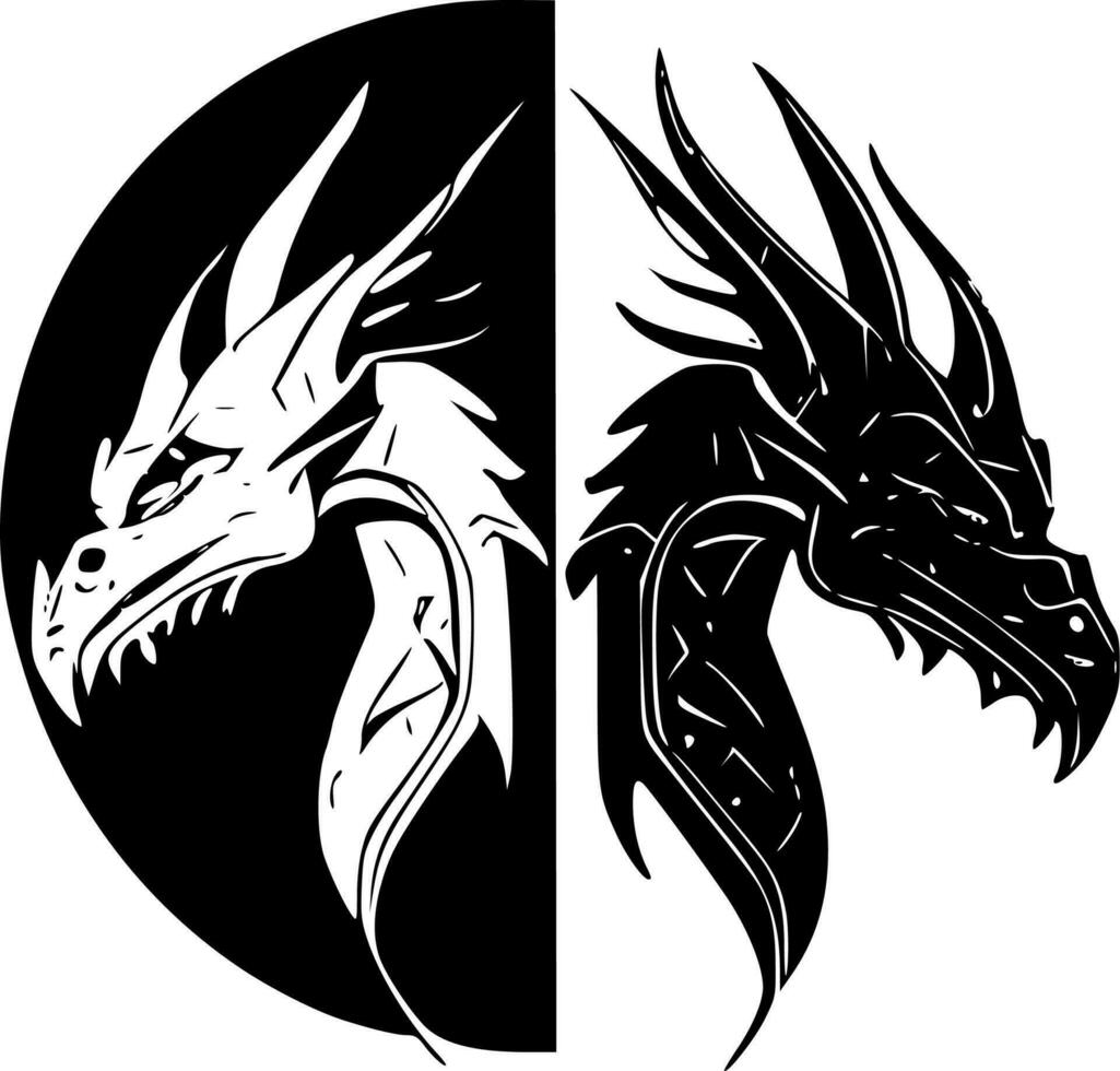 drakar, svart och vit vektor illustration