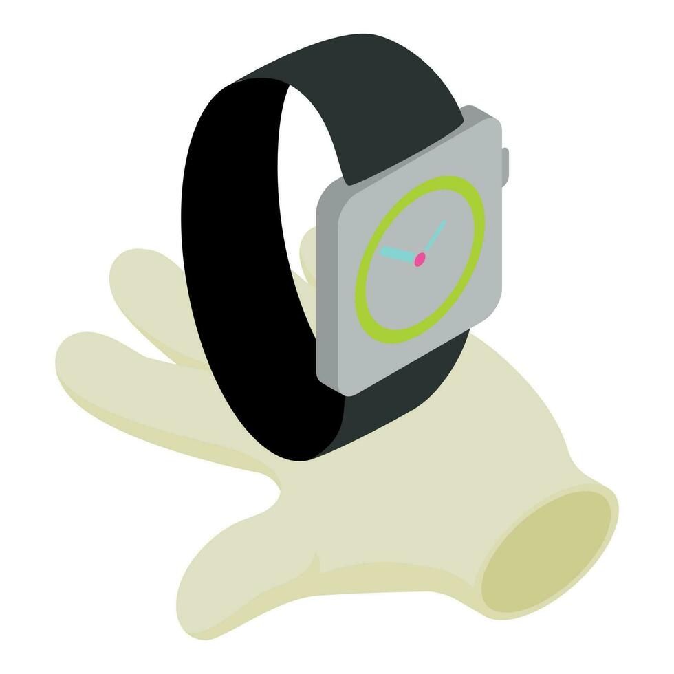 Handgelenk Uhr Symbol isometrisch Vektor. Neu modern Armbanduhr im öffnen Mensch Palme Symbol vektor