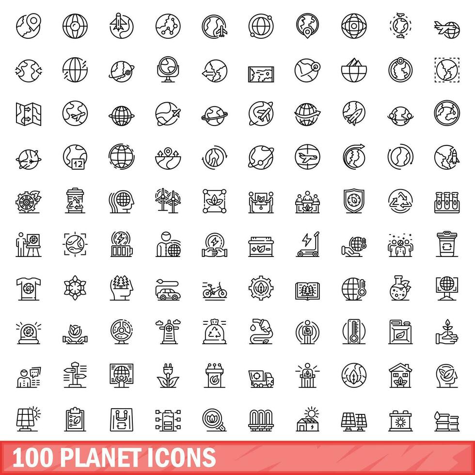 100 Planet Symbole Satz, Gliederung Stil vektor