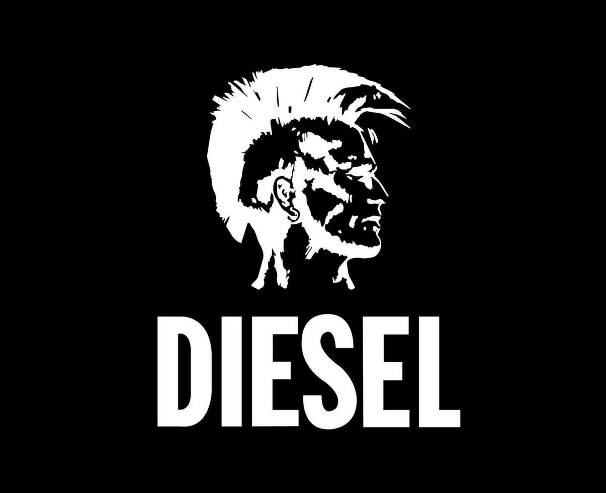 Diesel Marke Logo Symbol mit Gesicht Weiß Design Luxus Kleider Mode Vektor Illustration mit schwarz Hintergrund