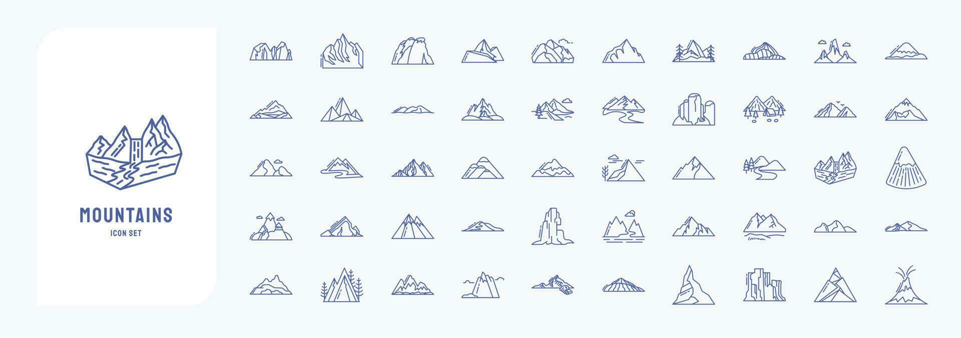bergen och kullar landskap, Inklusive ikoner tycka om blockera fjäll, föll, kulle, och Mer vektor