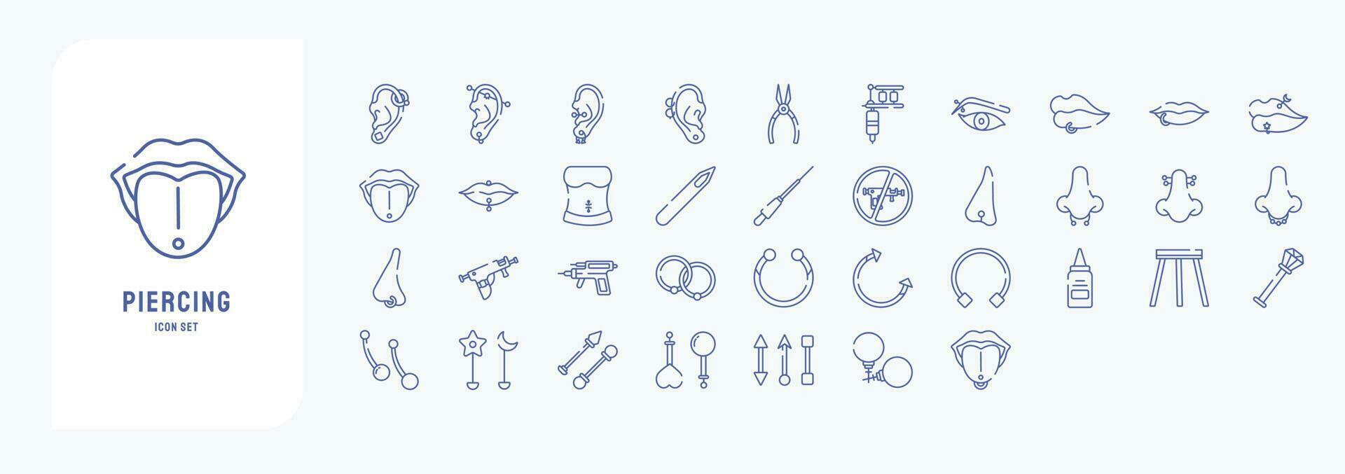 Sammlung von Symbole verbunden zu Durchdringend, einschließlich Symbole mögen Ohr Durchdringend, Nase, Ring und Mehr vektor