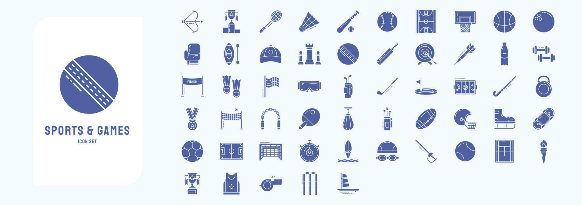 Sammlung von Symbole verbunden zu Sport und Spiele, einschließlich Symbole mögen Bogenschießen, vergeben, Badminton, Baseball und Mehr vektor