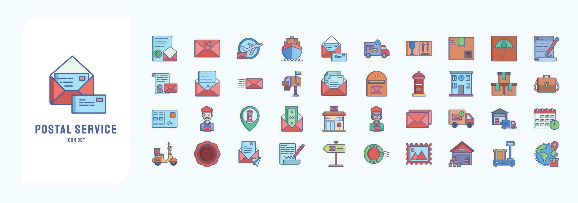 Sammlung von Symbole verbunden zu Post- Service, einschließlich Symbole mögen Sicherheit, Barcode, Ladung Boot, Umschlag und Mehr vektor