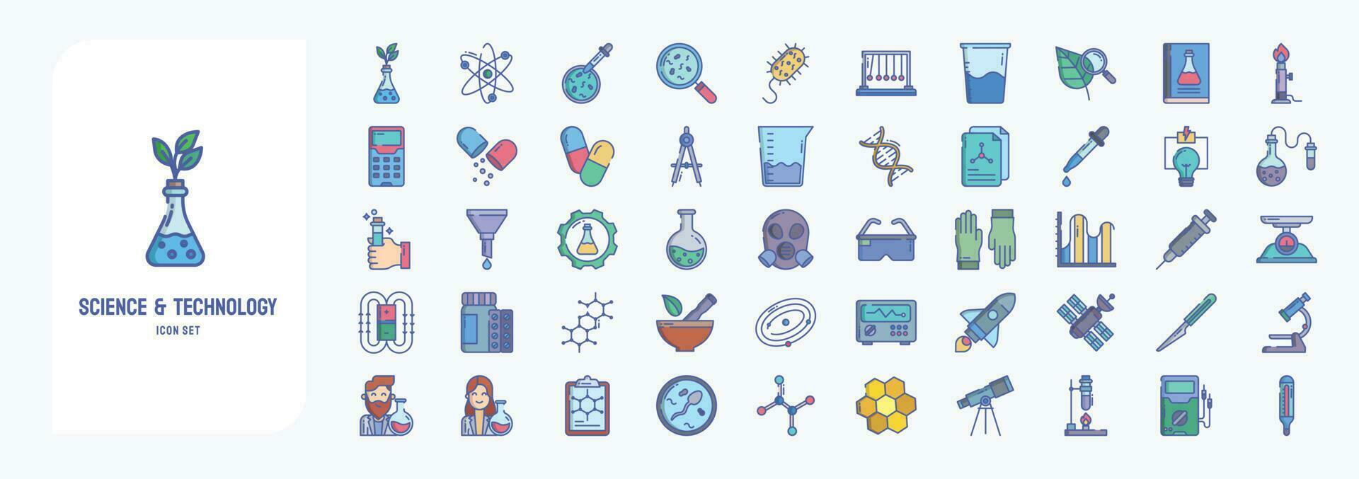 Sammlung von Symbole verbunden zu Wissenschaft und Technologie, einschließlich Symbole mögen Landwirtschaft, Atom, Bakterien testen, Bakterien und Mehr vektor