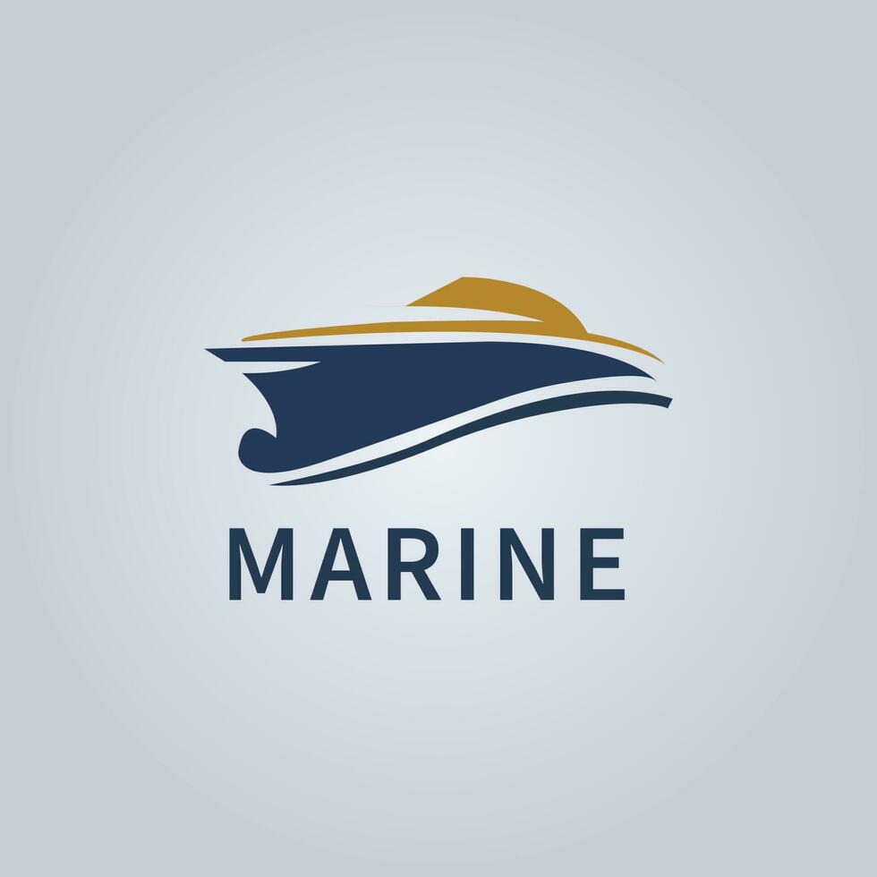 en blå och vit marin logotyp med en båt på den vektor