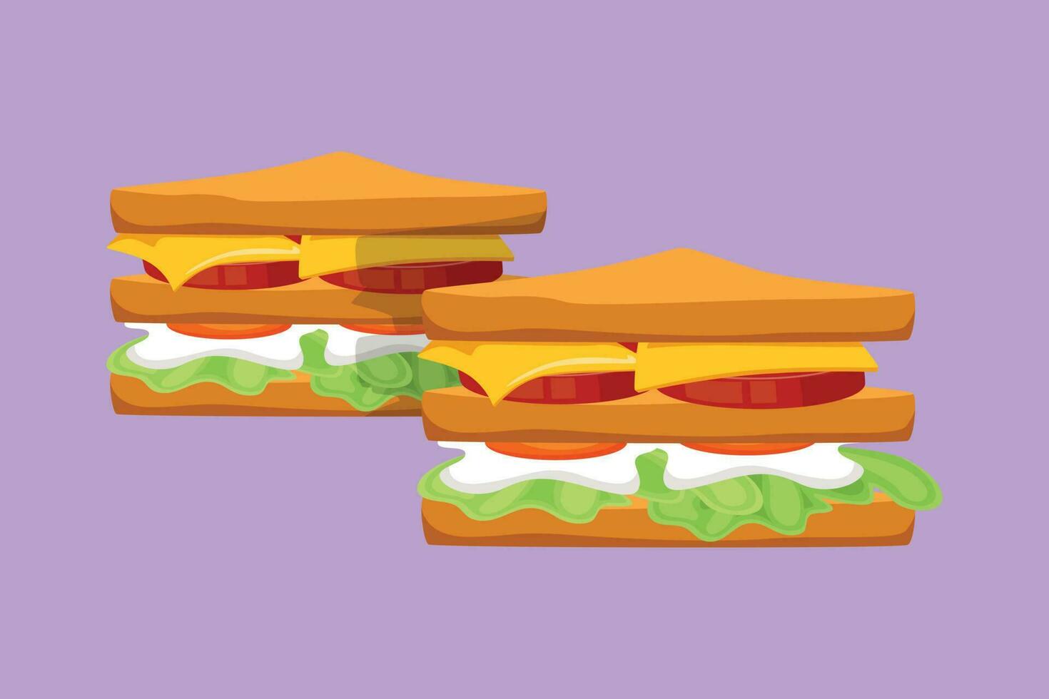 Charakter eben Zeichnung von zwei stilisiert Sandwich Logo Etikett. Emblem schnell Essen heiß Hund Restaurant. schnell Essen Logo Vorlage zum Cafe, Geschäft oder Essen Lieferung Service. Karikatur Design Vektor Illustration
