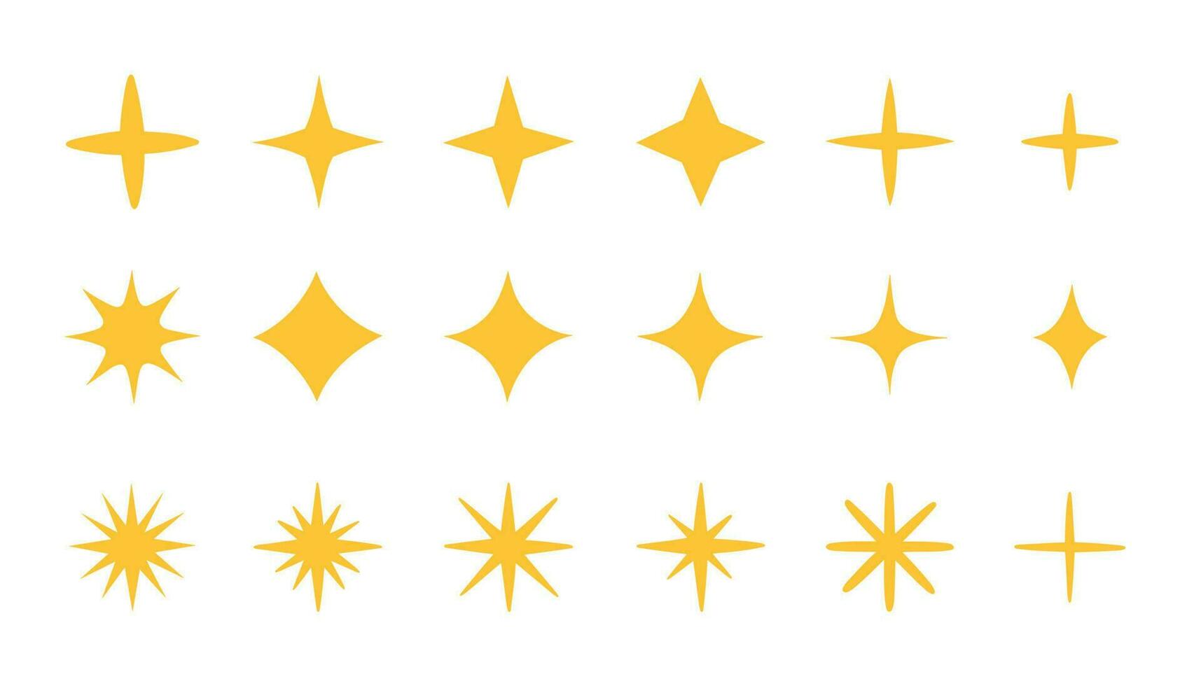 gul pärlar uppsättning, vektor gnistrande stjärnor, skinande blinkar av fyrverkeri. uppsättning av stjärna element av olika former. vektor illustration