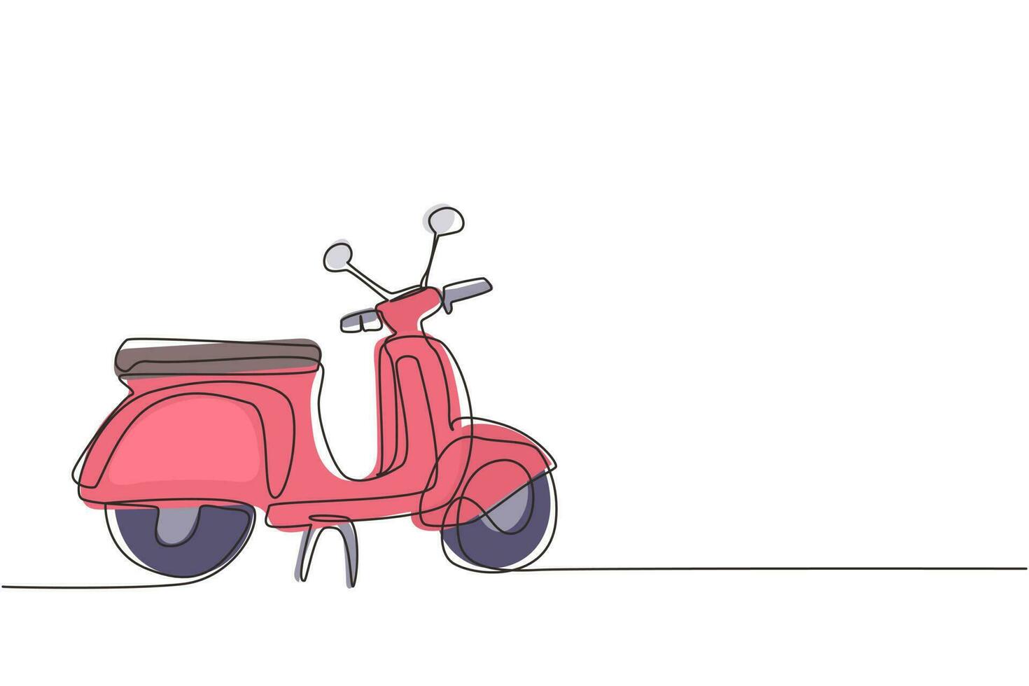 Scooter mit durchgehender Strichzeichnung. Retro-Transport. Schwarzes Vespa-Symbol. modernes rollermotorrad für stadtbürger. stilvoller Vintage-Roller für den Reiseurlaub. eine linie zeichnen grafikdesignvektor vektor