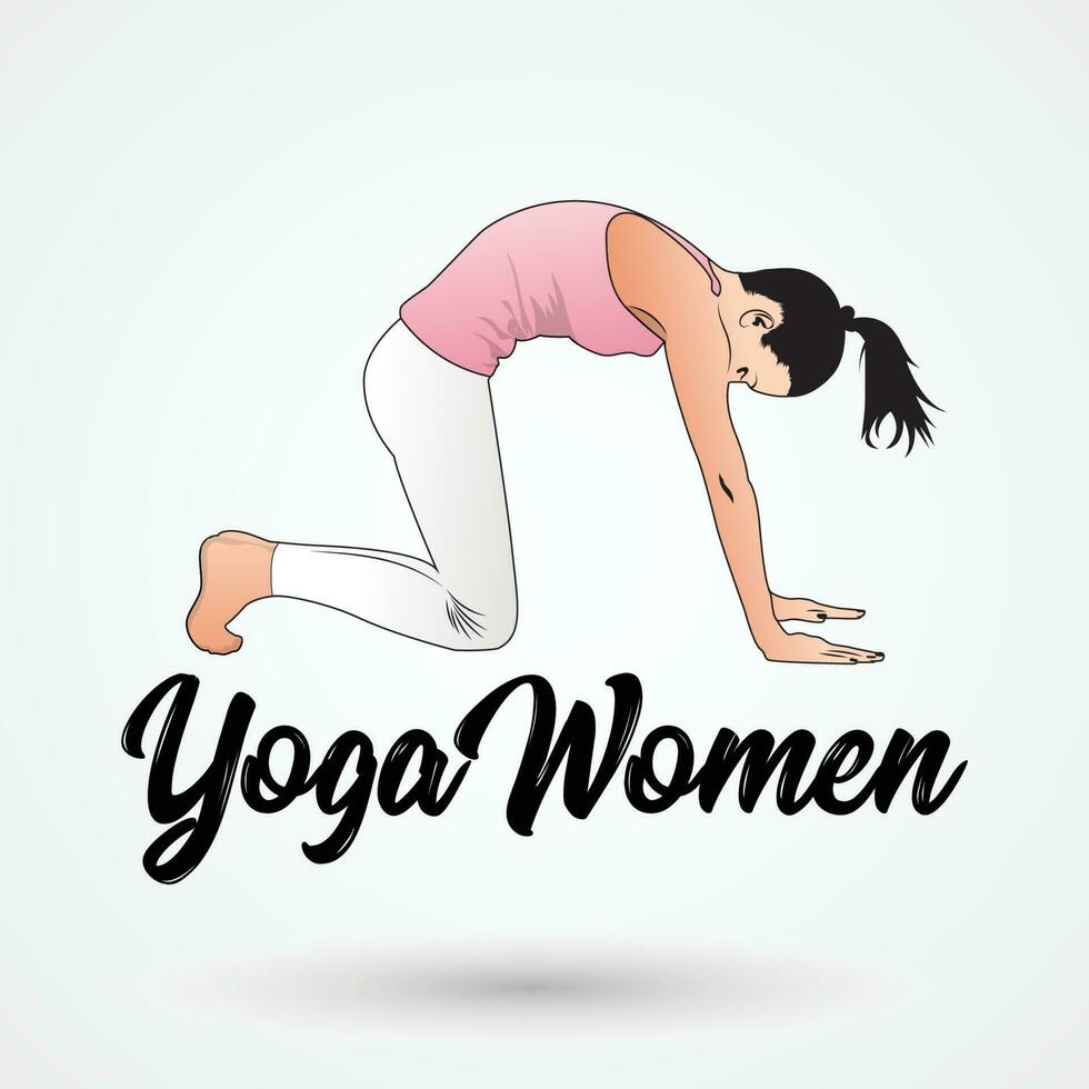 kvinnor yoga logotyp design vektor