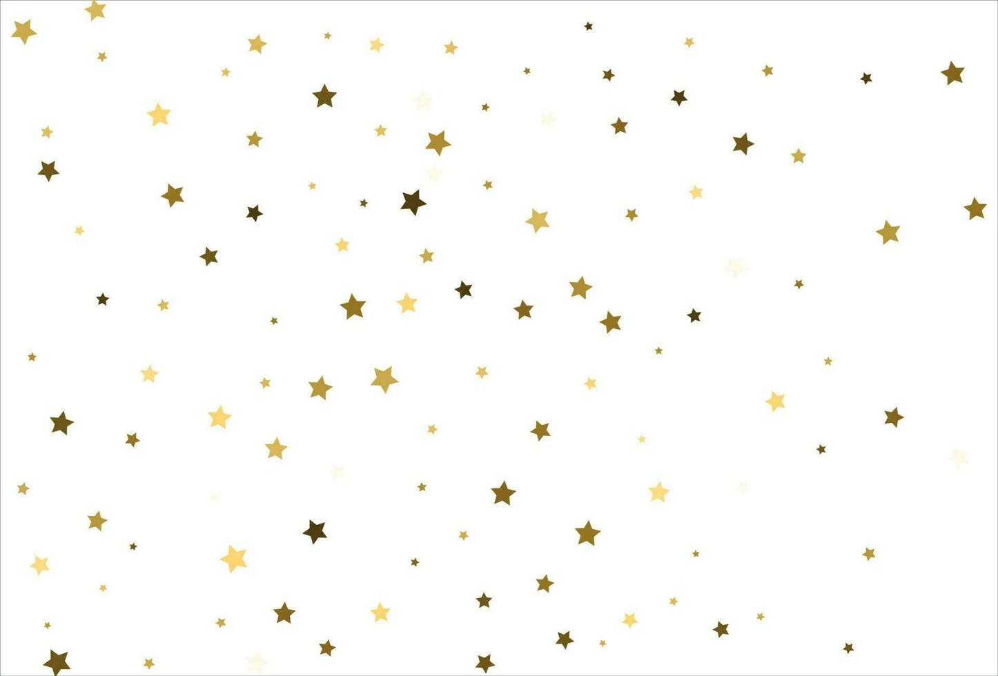 Zufällig fallende goldene Sterne auf weißem Hintergrund. glitzermuster für banner, grußkarte, weihnachts- und neujahrskarte, einladung, postkarte, papierverpackung vektor