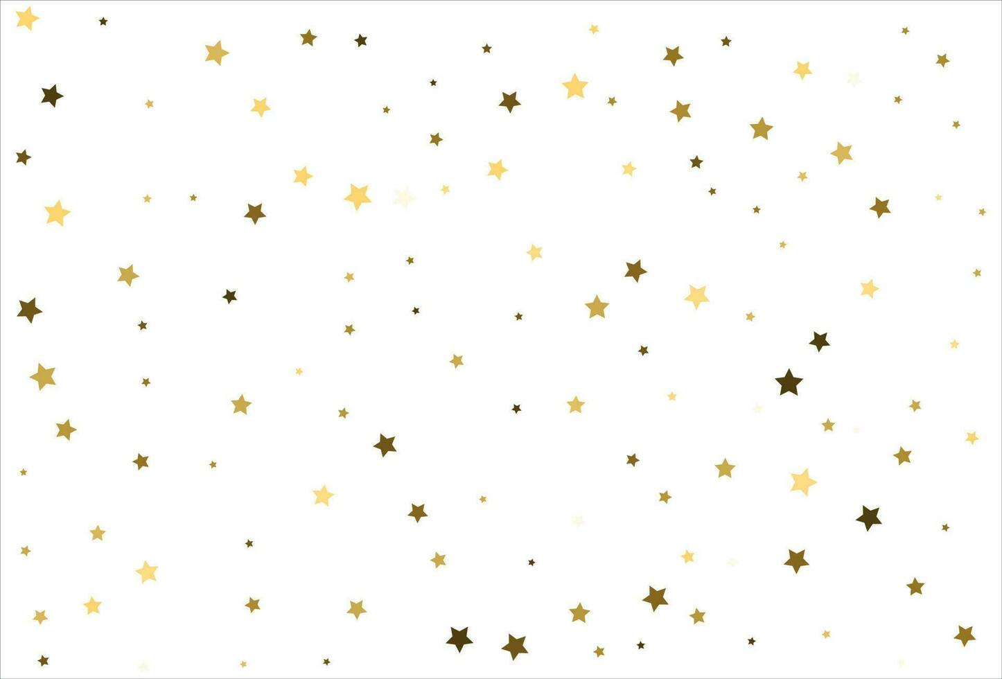 Zufällig fallende goldene Sterne auf weißem Hintergrund. glitzermuster für banner, grußkarte, weihnachts- und neujahrskarte, einladung, postkarte, papierverpackung vektor