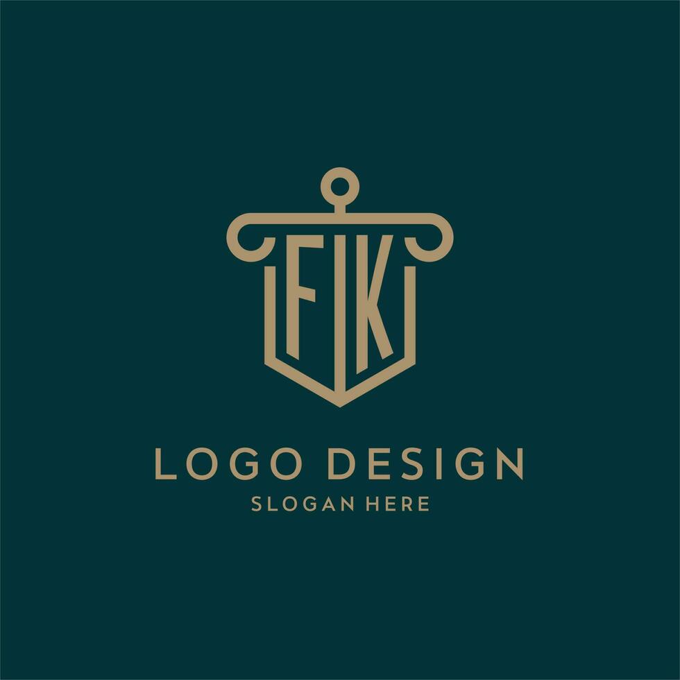 fk monogram första logotyp design med skydda och pelare form stil vektor