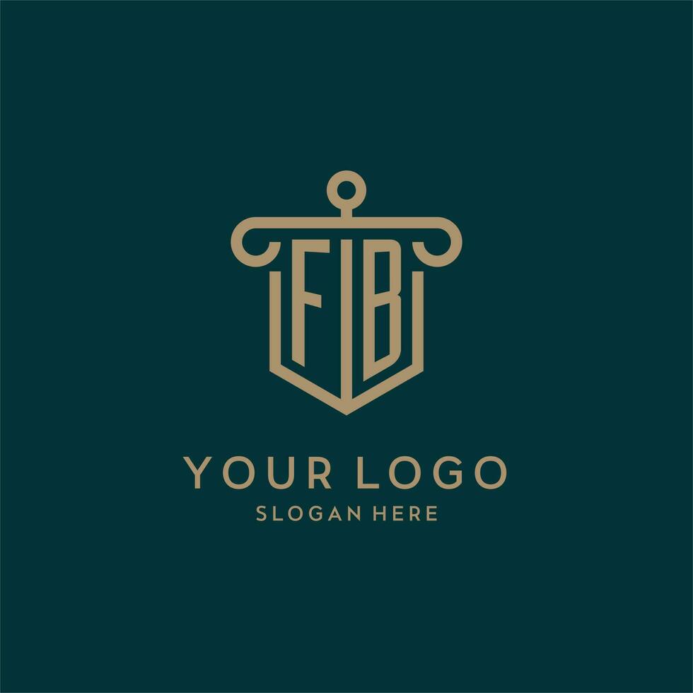 fb Monogramm Initiale Logo Design mit Schild und Säule gestalten Stil vektor