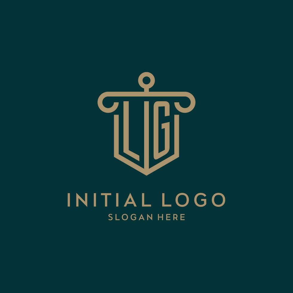 lg monogram första logotyp design med skydda och pelare form stil vektor