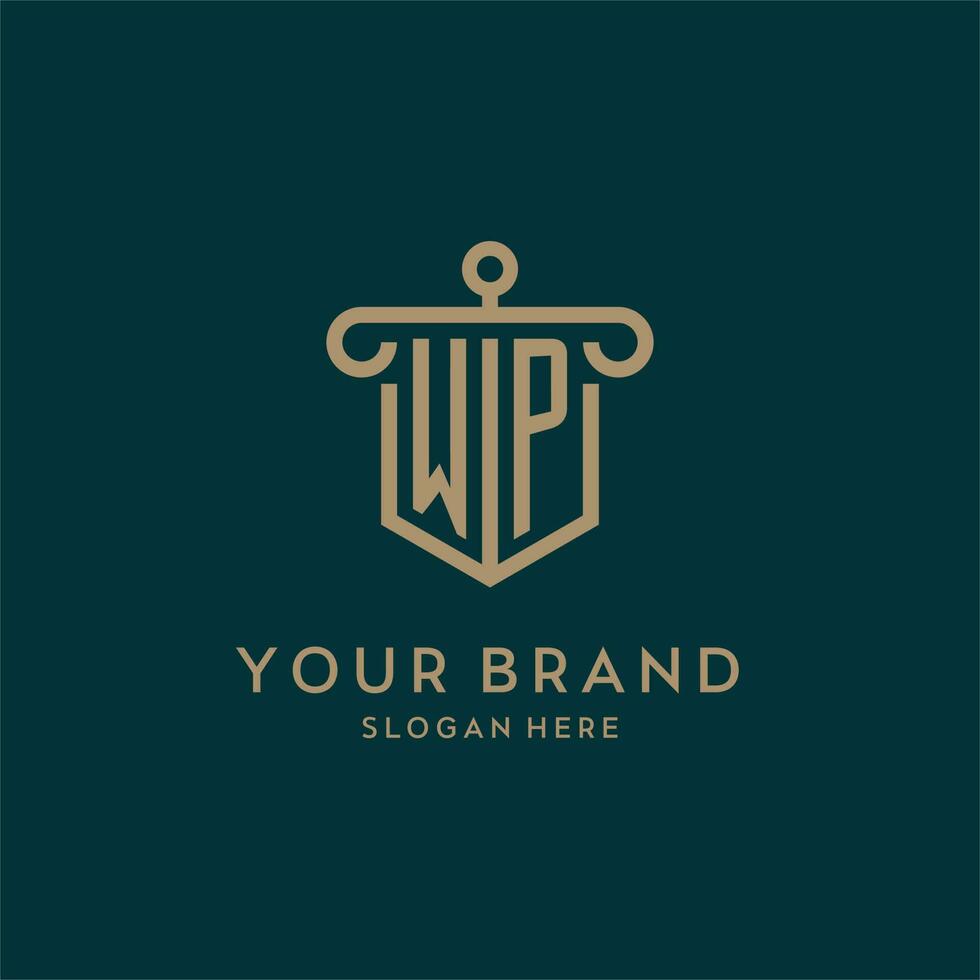 wp Monogramm Initiale Logo Design mit Schild und Säule gestalten Stil vektor