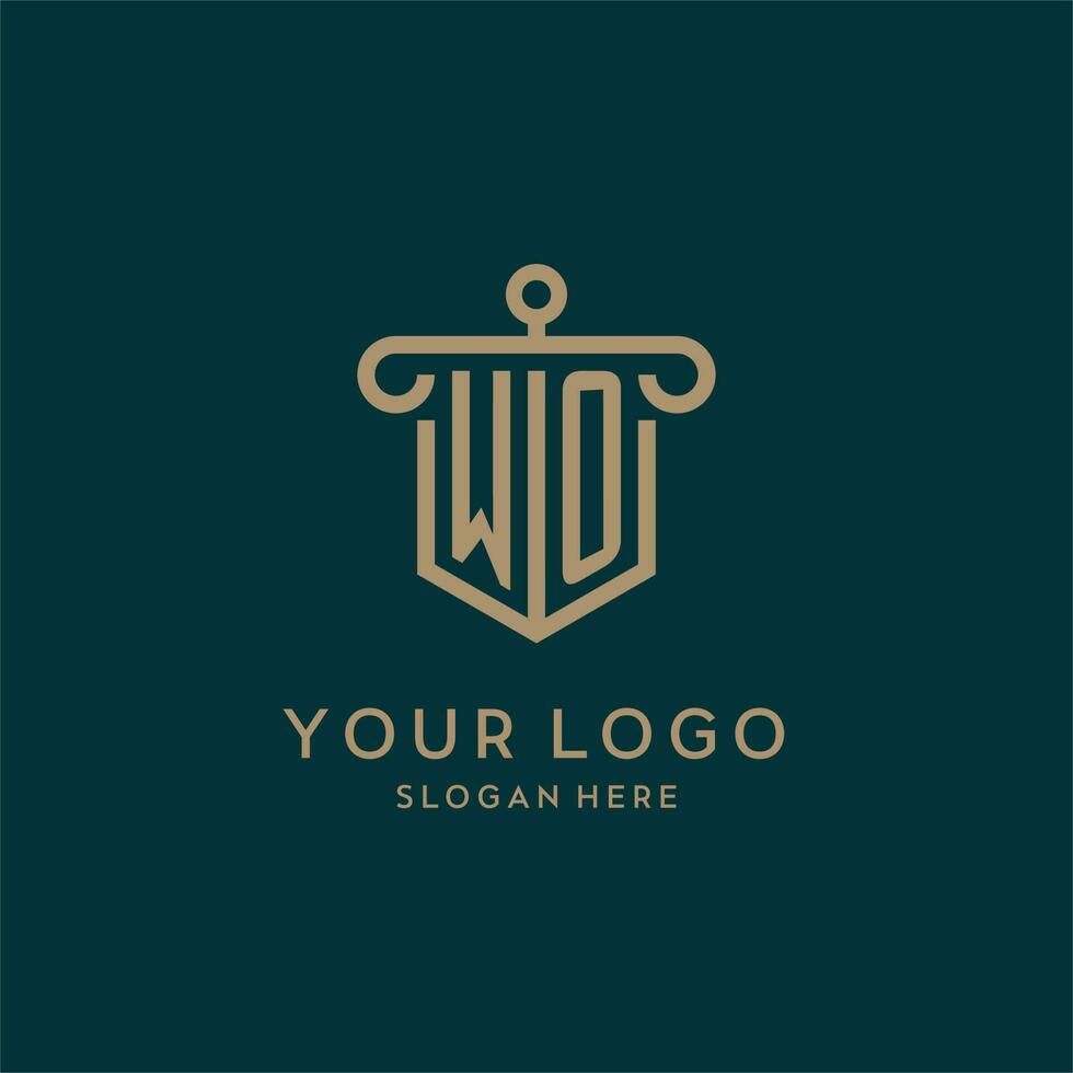 wo monogram första logotyp design med skydda och pelare form stil vektor