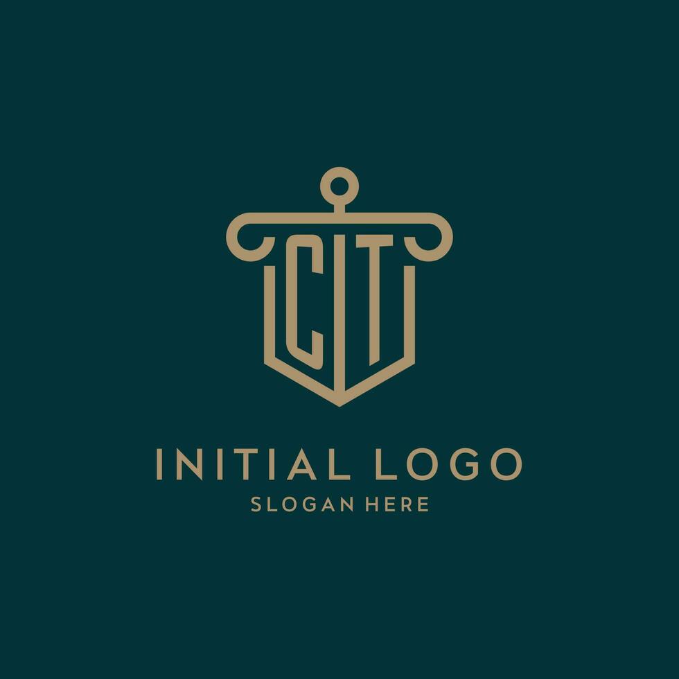 ct Monogramm Initiale Logo Design mit Schild und Säule gestalten Stil vektor